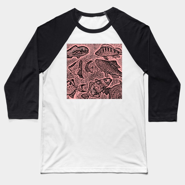 Fish #3 in Black & Pink Baseball T-Shirt by markross